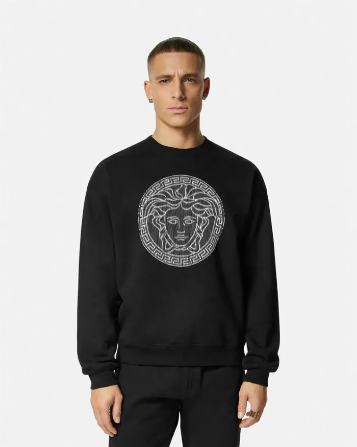 Versace Embroidered Medusa Sliced Sweatshirt Black Men Sweatshirts Versace Embroidered Medusa Sliced Sweatshirt Black Men Sweatshirts