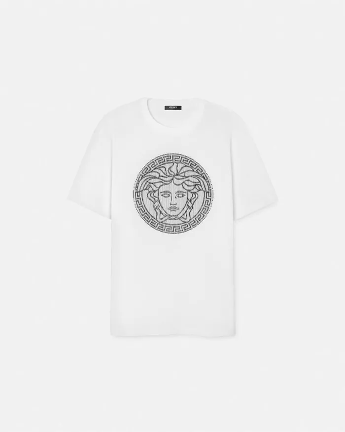 Versace Embroidered Medusa Sliced TShirt White Men TShirts and Polos