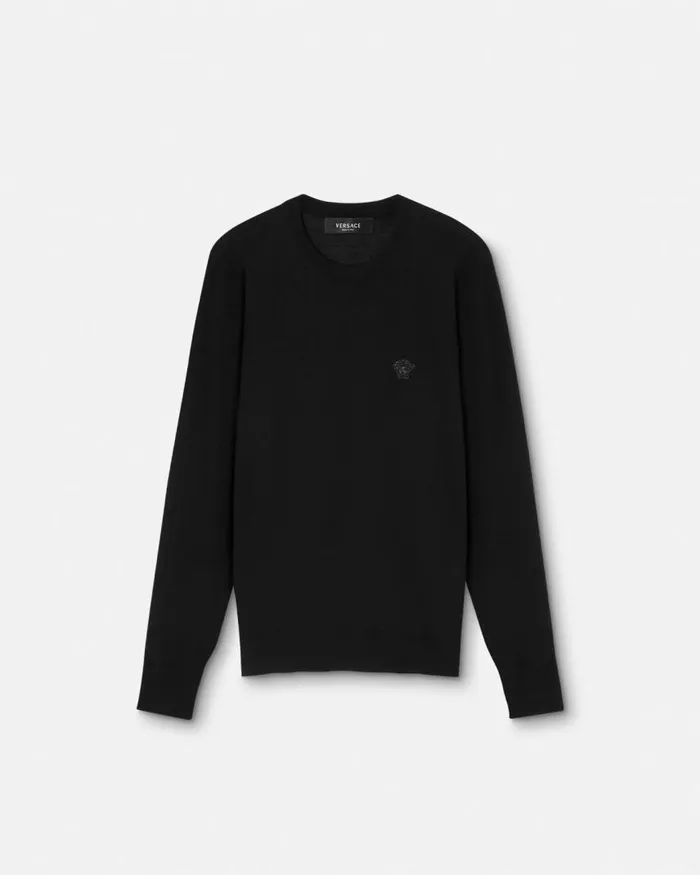 Versace Embroidered WoolBlend Sweater Black Men Knitwear