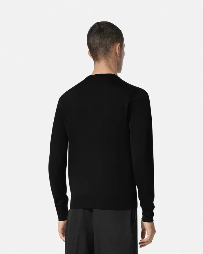 Versace Embroidered WoolBlend Sweater Black Men Knitwear Versace Embroidered WoolBlend Sweater Black Men Knitwear
