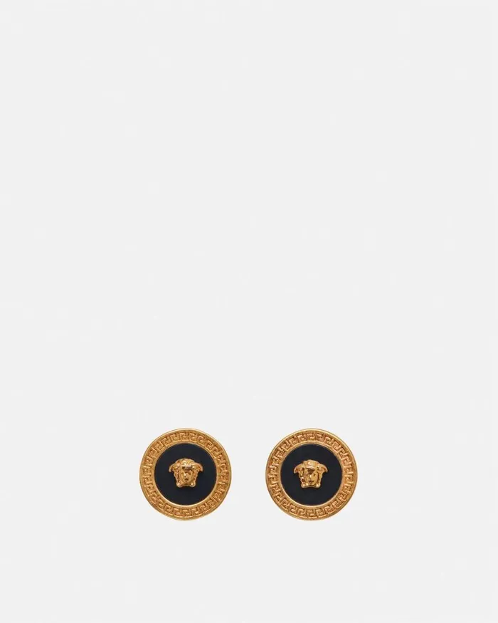 Versace Enamel Medusa Stud Earrings Blackgold WomenMen Earrings