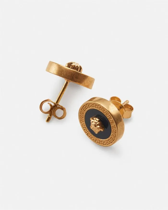 Versace Enamel Medusa Stud Earrings Blackgold WomenMen Earrings Versace Enamel Medusa Stud Earrings Blackgold WomenMen Earrings