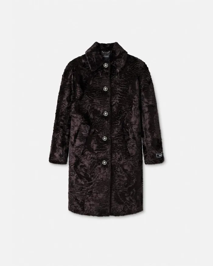 Versace FauxFur Coat Black Women Outerwear and Coats