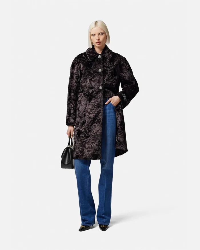 Versace FauxFur Coat Black Women Outerwear and Coats Versace FauxFur Coat Black Women Outerwear and Coats