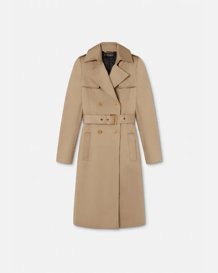 Versace Gabardine Trench Coat Beige Women Outerwear and Coats