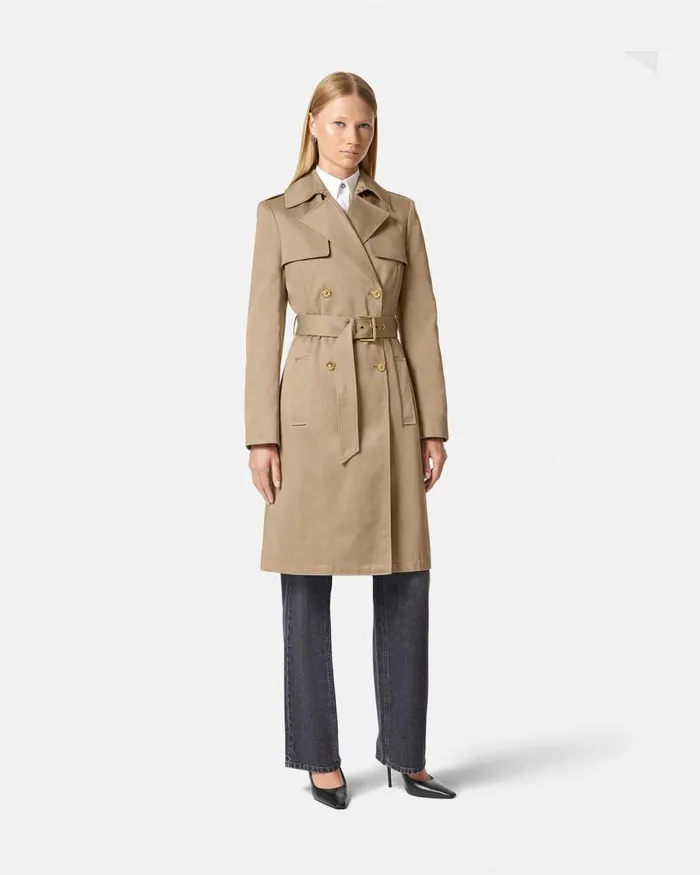 Versace Gabardine Trench Coat Beige Women Outerwear and Coats Versace Gabardine Trench Coat Beige Women Outerwear and Coats