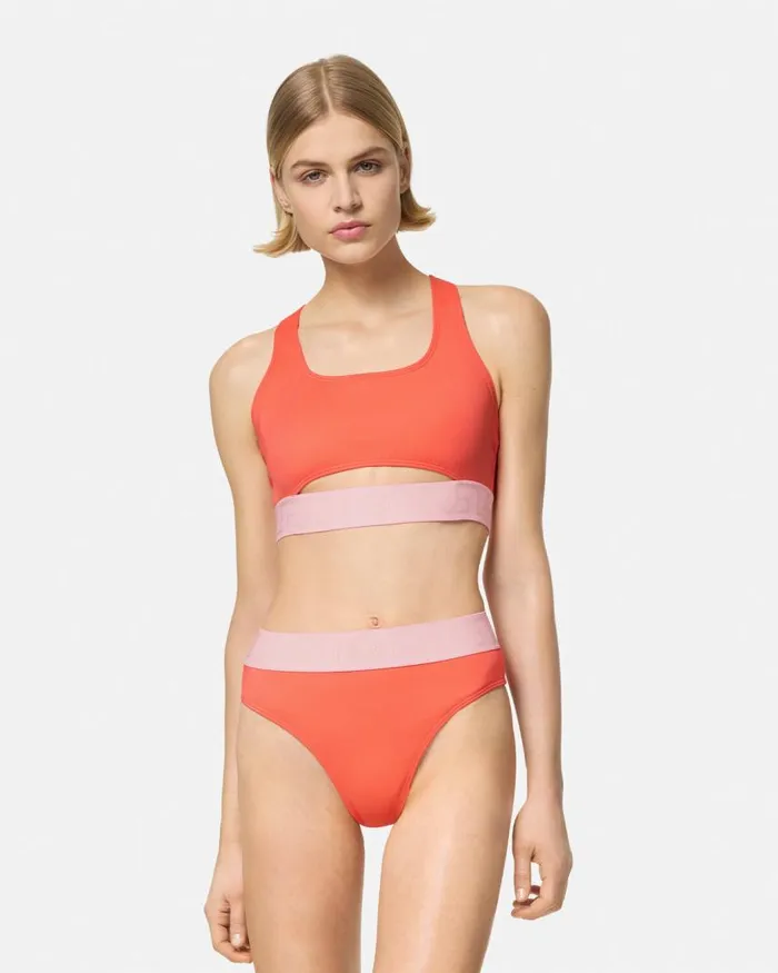 Versace Greca Border High Waist Bikini Bottoms Coral Women Swimwear Versace Greca Border High Waist Bikini Bottoms Coral Women Swimwear