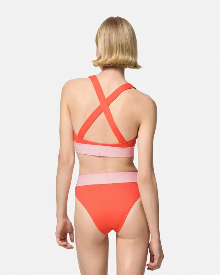 Versace Greca Border High Waist Bikini Bottoms Coral Women Swimwear Versace Greca Border High Waist Bikini Bottoms Coral Women Swimwear
