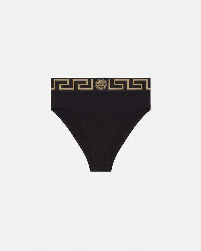 Versace Greca Border High Waist Briefs Black Women Bras and Briefs