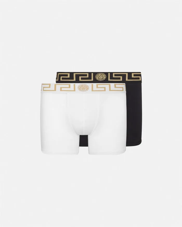Versace Greca Border Long Trunks 2Pack Blackwhite Men Boxers