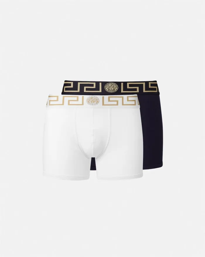 Versace Greca Border Long Trunks 2Pack Whiteblue Men Boxers