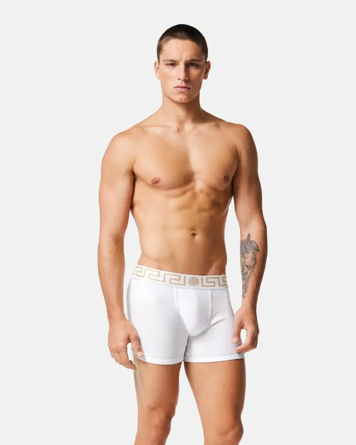 Versace Greca Border Long Trunks 2Pack Whiteblue Men Boxers Versace Greca Border Long Trunks 2Pack Whiteblue Men Boxers