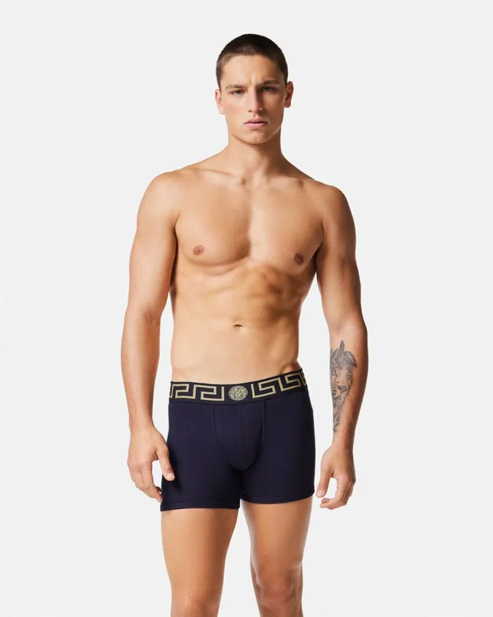 Versace Greca Border Long Trunks 2Pack Whiteblue Men Boxers Versace Greca Border Long Trunks 2Pack Whiteblue Men Boxers
