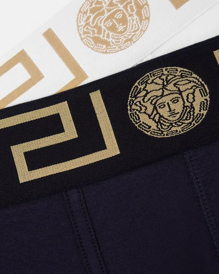 Versace Greca Border Long Trunks 2Pack Whiteblue Men Boxers Versace Greca Border Long Trunks 2Pack Whiteblue Men Boxers