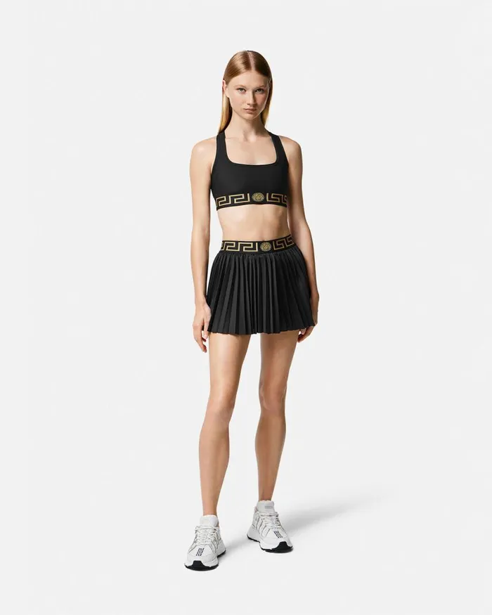 Versace Greca Border Pleated Gym Shorts Black Women Activewear Versace Greca Border Pleated Gym Shorts Black Women Activewear