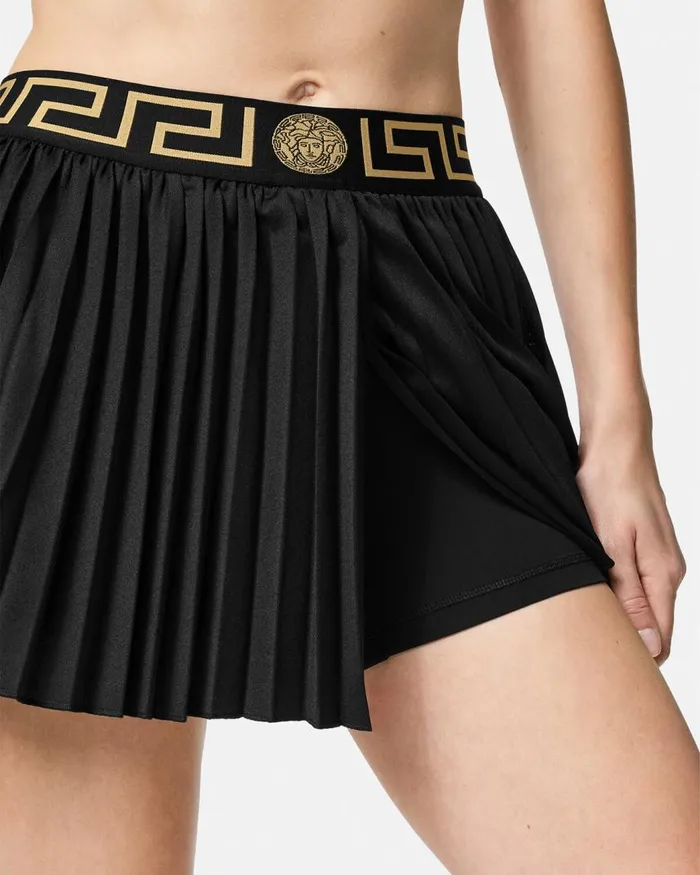 Versace Greca Border Pleated Gym Shorts Black Women Activewear Versace Greca Border Pleated Gym Shorts Black Women Activewear