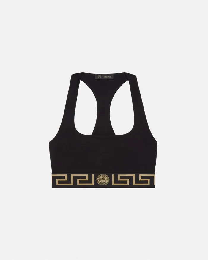 Versace Greca Border Scoop Bralette Black Women Bras and Briefs