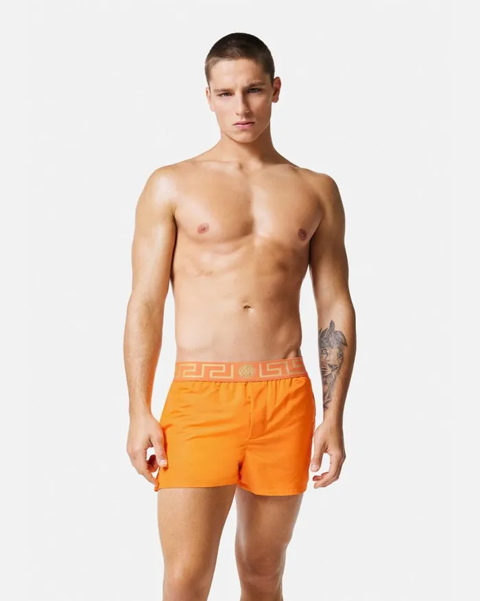 Versace Greca Border Swim Shorts Orange Men Swimwear Versace Greca Border Swim Shorts Orange Men Swimwear