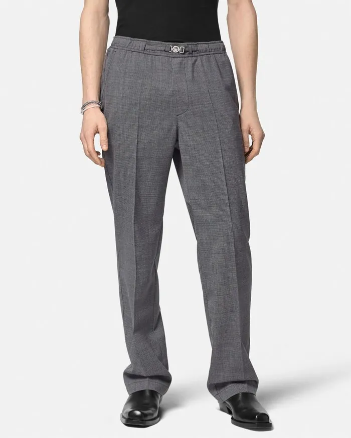 Versace Houndstooth Wool Pants Gray Men Blazers and Suits