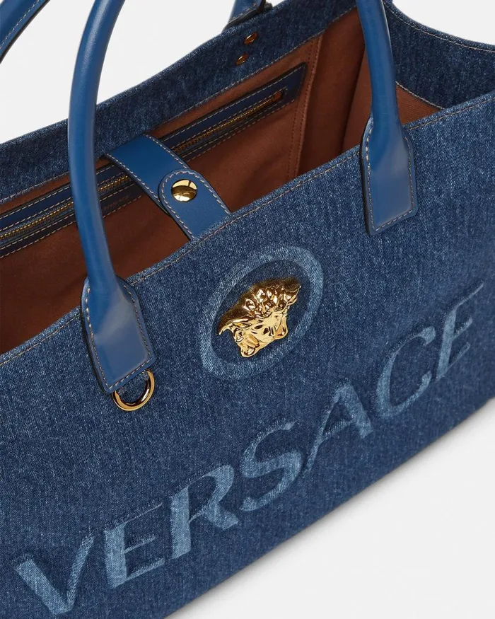 Versace La Medusa Denim Large Tote Bag Blue Women Totes Versace La Medusa Denim Large Tote Bag Blue Women Totes
