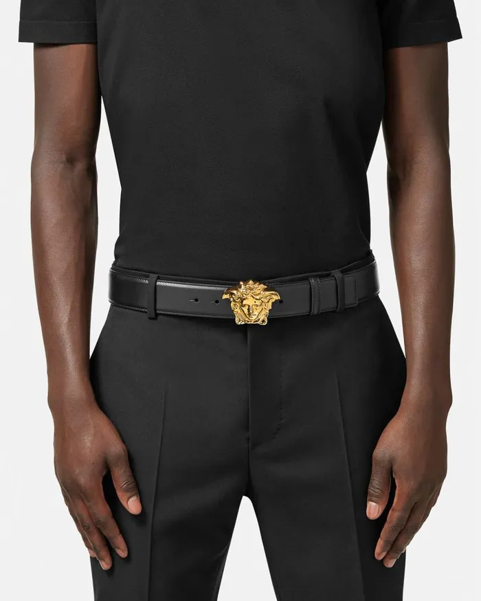 Versace La Medusa Leather Belt 4 Cm Black Men Belts Versace La Medusa Leather Belt 4 Cm Black Men Belts
