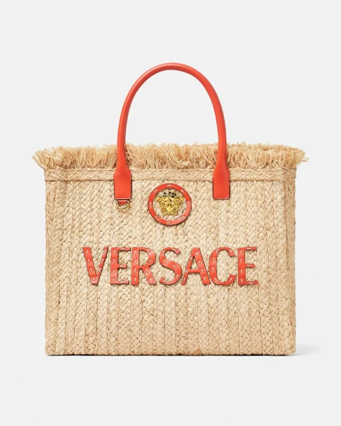 Versace La Medusa Raffia Tote Bag Beige Women Totes