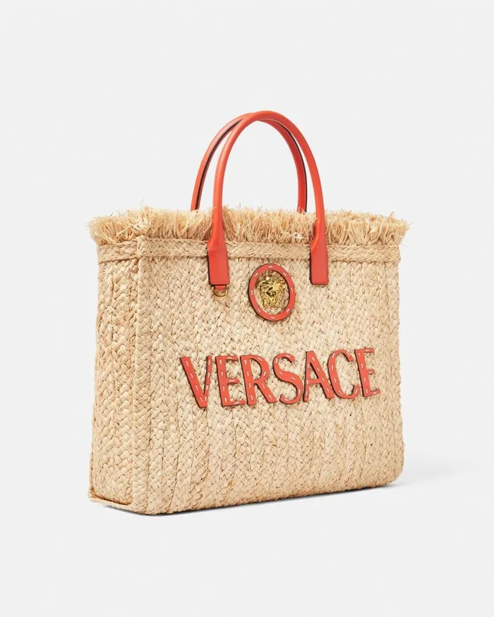 Versace La Medusa Raffia Tote Bag Beige Women Totes Versace La Medusa Raffia Tote Bag Beige Women Totes