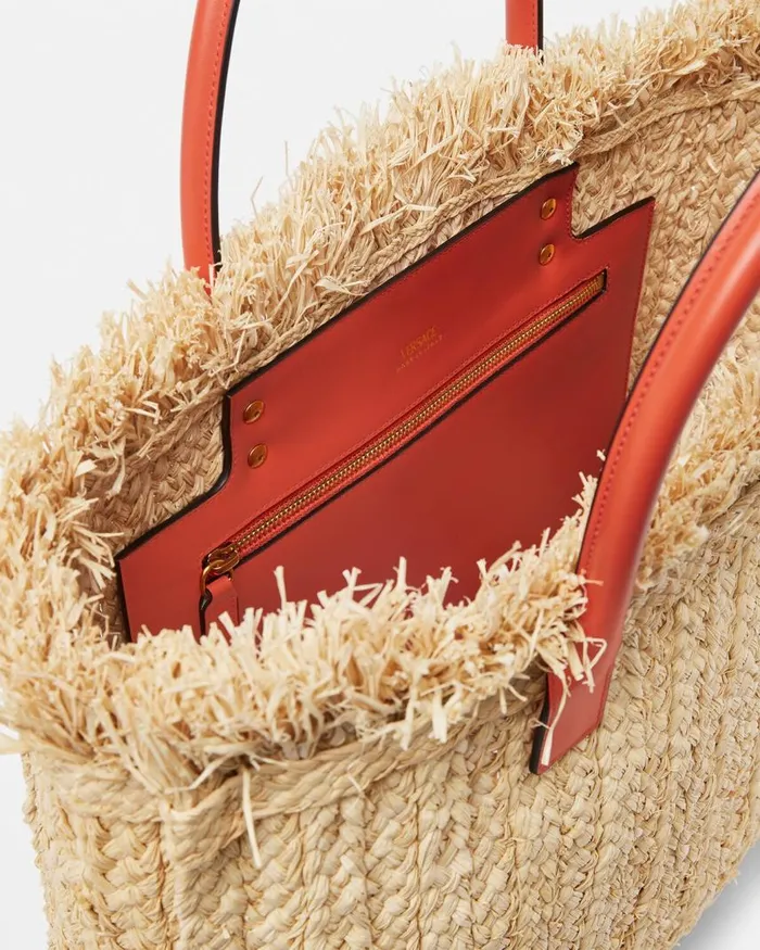 Versace La Medusa Raffia Tote Bag Beige Women Totes Versace La Medusa Raffia Tote Bag Beige Women Totes