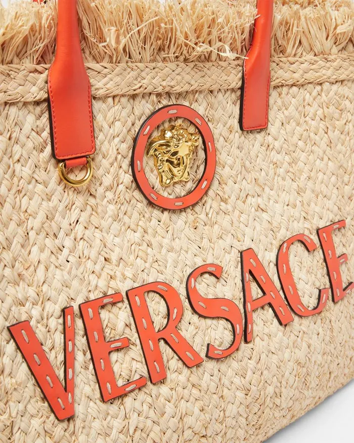 Versace La Medusa Raffia Tote Bag Beige Women Totes Versace La Medusa Raffia Tote Bag Beige Women Totes