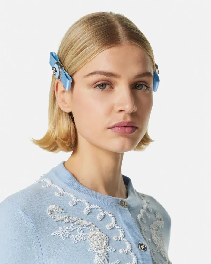 Versace Left Gianni Ribbon Hair Pin Light Blue Women Hair Accessories Versace Left Gianni Ribbon Hair Pin Light Blue Women Hair Accessories
