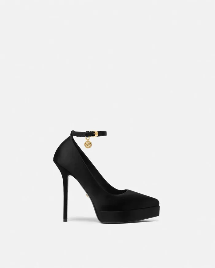 Versace Lycia Satin Platform Pumps 140 Mm Blackgold Women Pumps and Slingbacks
