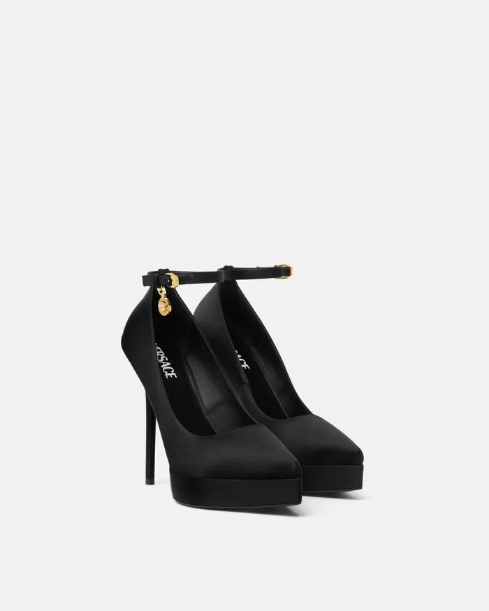 Versace Lycia Satin Platform Pumps 140 Mm Blackgold Women Pumps and Slingbacks Versace Lycia Satin Platform Pumps 140 Mm Blackgold Women Pumps and Slingbacks