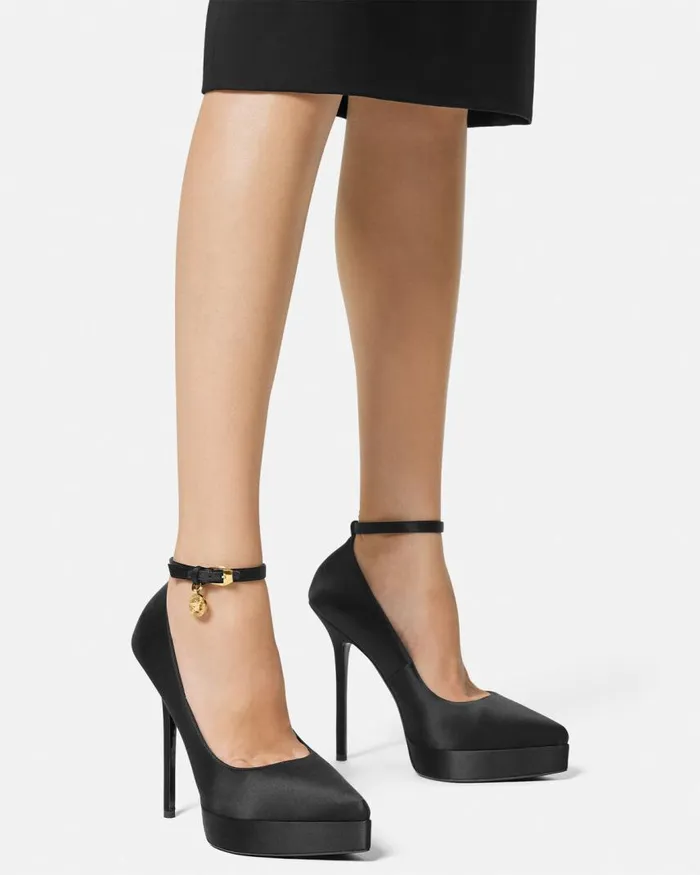 Versace Lycia Satin Platform Pumps 140 Mm Blackgold Women Pumps and Slingbacks Versace Lycia Satin Platform Pumps 140 Mm Blackgold Women Pumps and Slingbacks