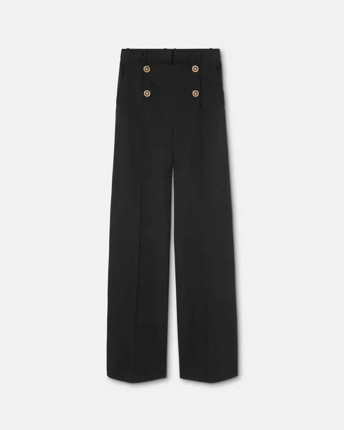Versace Marine Wide Leg Pants Black Women Pants and Shorts