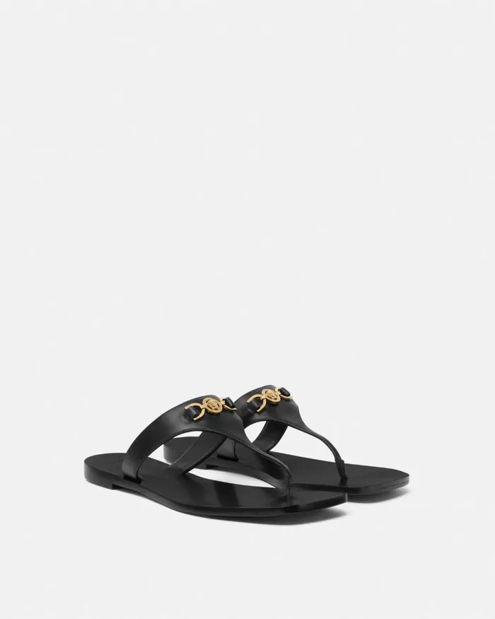 Versace Medusa 03995 Flat Sandals Blackgold Women Sandals Versace Medusa 03995 Flat Sandals Blackgold Women Sandals