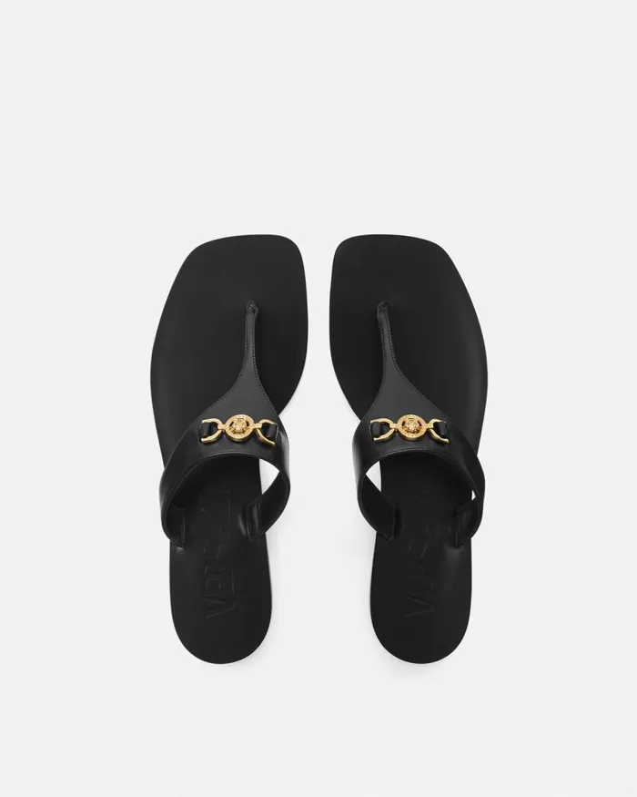 Versace Medusa 03995 Flat Sandals Blackgold Women Sandals Versace Medusa 03995 Flat Sandals Blackgold Women Sandals
