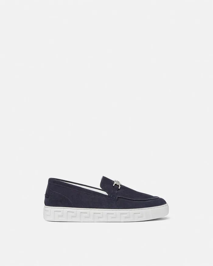 Versace Medusa 03995 Suede Greca Loafers Blue Men Loafers and Slippers