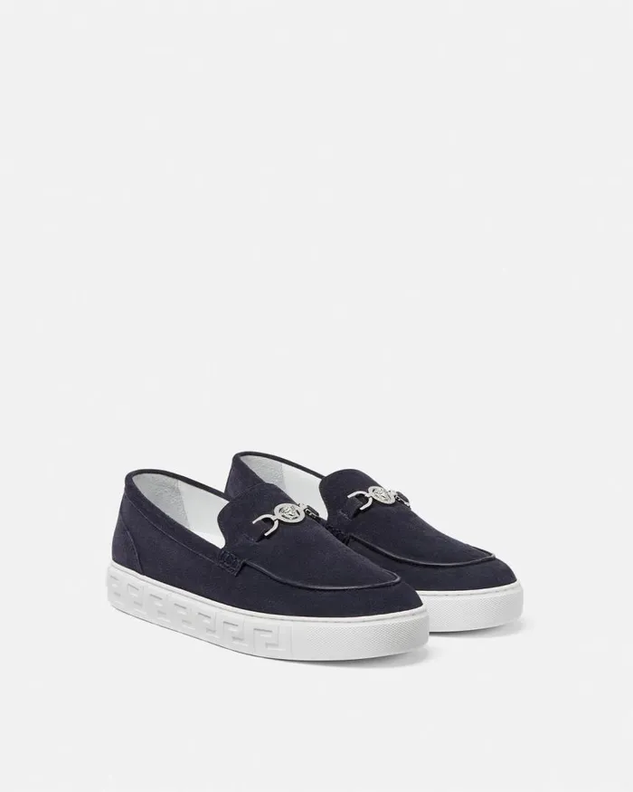Versace Medusa 03995 Suede Greca Loafers Blue Men Loafers and Slippers Versace Medusa 03995 Suede Greca Loafers Blue Men Loafers and Slippers