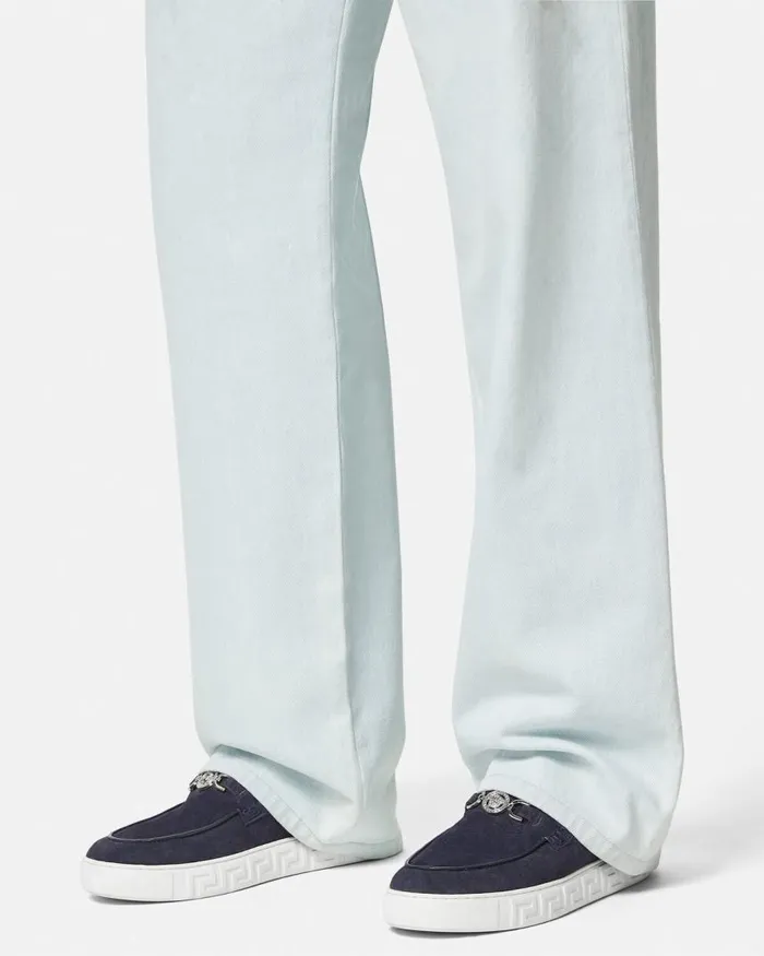 Versace Medusa 03995 Suede Greca Loafers Blue Men Loafers and Slippers Versace Medusa 03995 Suede Greca Loafers Blue Men Loafers and Slippers
