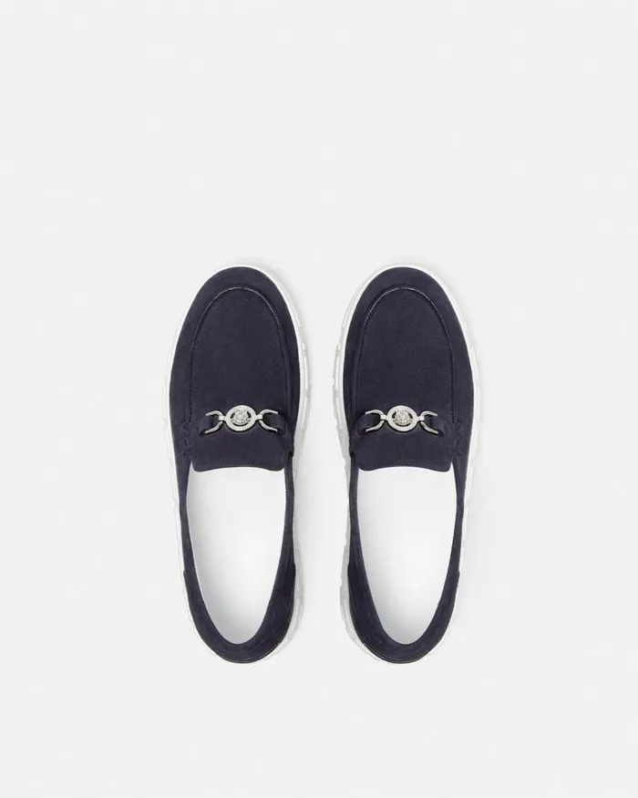 Versace Medusa 03995 Suede Greca Loafers Blue Men Loafers and Slippers Versace Medusa 03995 Suede Greca Loafers Blue Men Loafers and Slippers