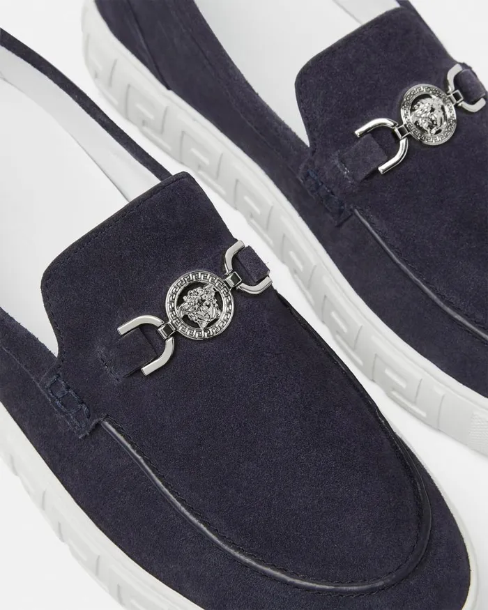 Versace Medusa 03995 Suede Greca Loafers Blue Men Loafers and Slippers Versace Medusa 03995 Suede Greca Loafers Blue Men Loafers and Slippers