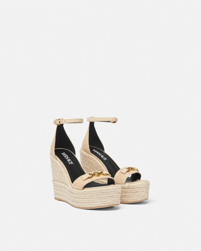 Versace Medusa 03995 Suede Wedge Sandals 120 Mm Beige Women Sandals Versace Medusa 03995 Suede Wedge Sandals 120 Mm Beige Women Sandals