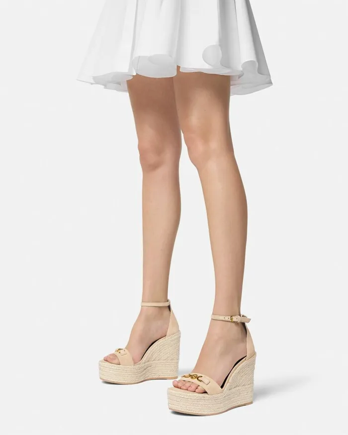 Versace Medusa 03995 Suede Wedge Sandals 120 Mm Beige Women Sandals Versace Medusa 03995 Suede Wedge Sandals 120 Mm Beige Women Sandals