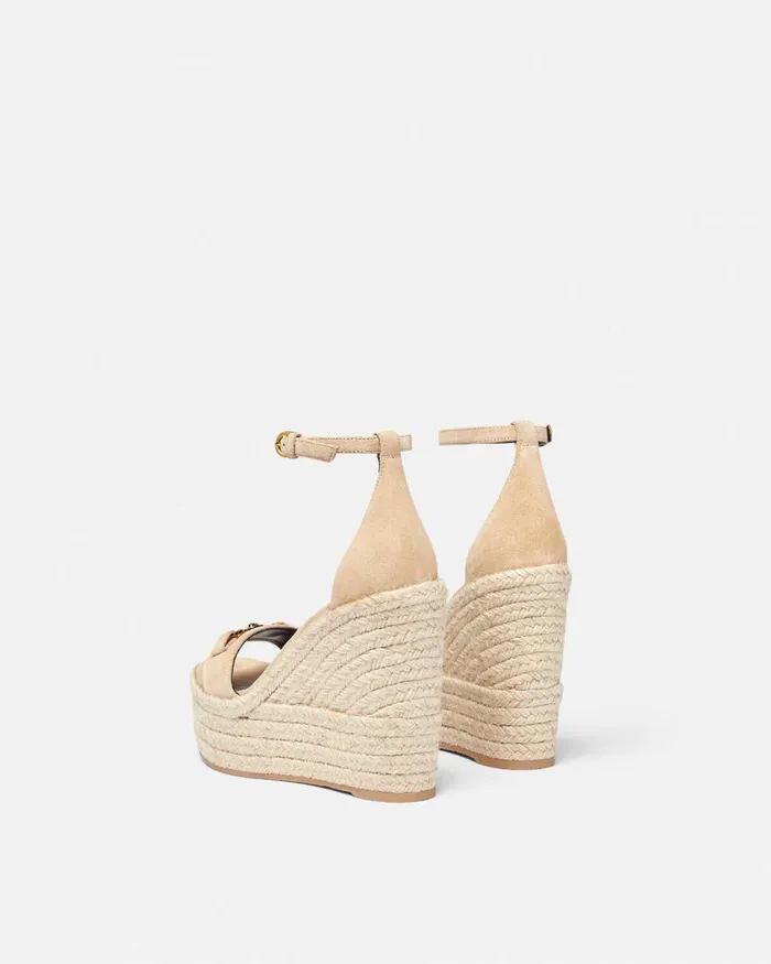 Versace Medusa 03995 Suede Wedge Sandals 120 Mm Beige Women Sandals Versace Medusa 03995 Suede Wedge Sandals 120 Mm Beige Women Sandals