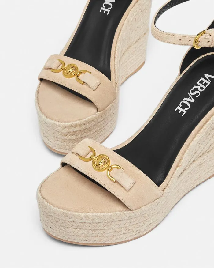 Versace Medusa 03995 Suede Wedge Sandals 120 Mm Beige Women Sandals Versace Medusa 03995 Suede Wedge Sandals 120 Mm Beige Women Sandals