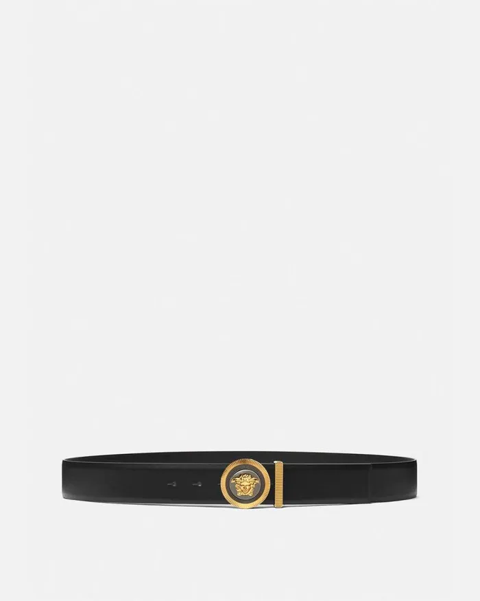 Versace Medusa Biggie Enamel Leather Belt 4 Cm Blackgold Men Belts