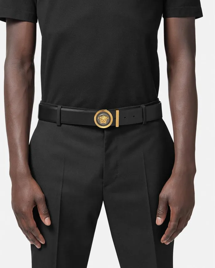 Versace Medusa Biggie Enamel Leather Belt 4 Cm Blackgold Men Belts Versace Medusa Biggie Enamel Leather Belt 4 Cm Blackgold Men Belts