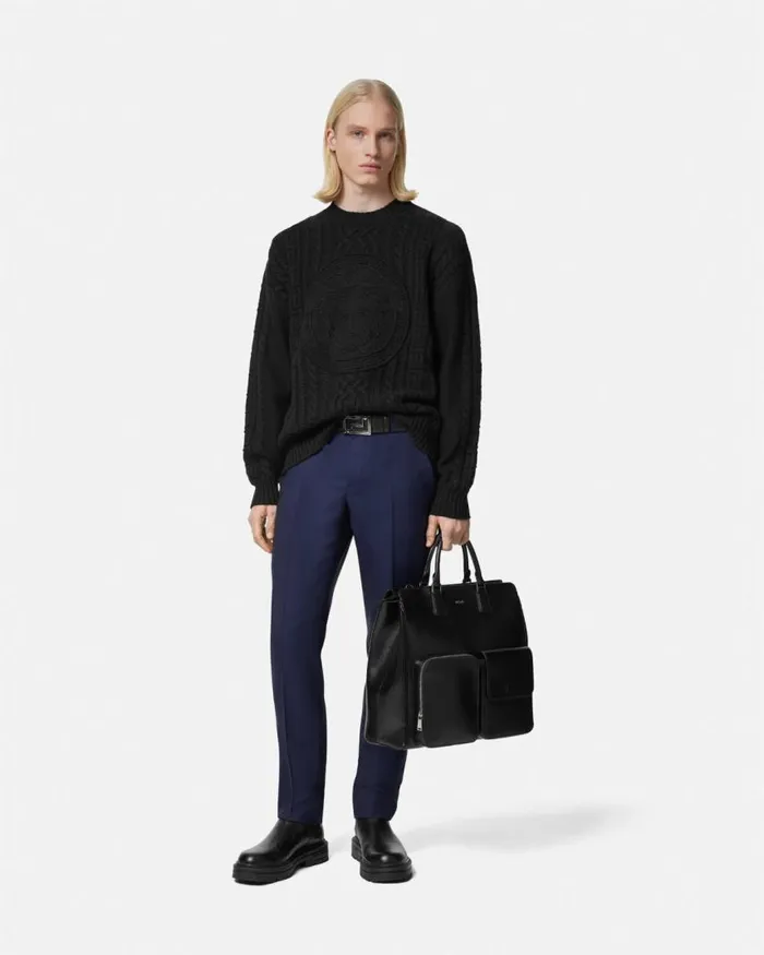 Versace Medusa CableKnit Sweater Black Men Knitwear Versace Medusa CableKnit Sweater Black Men Knitwear