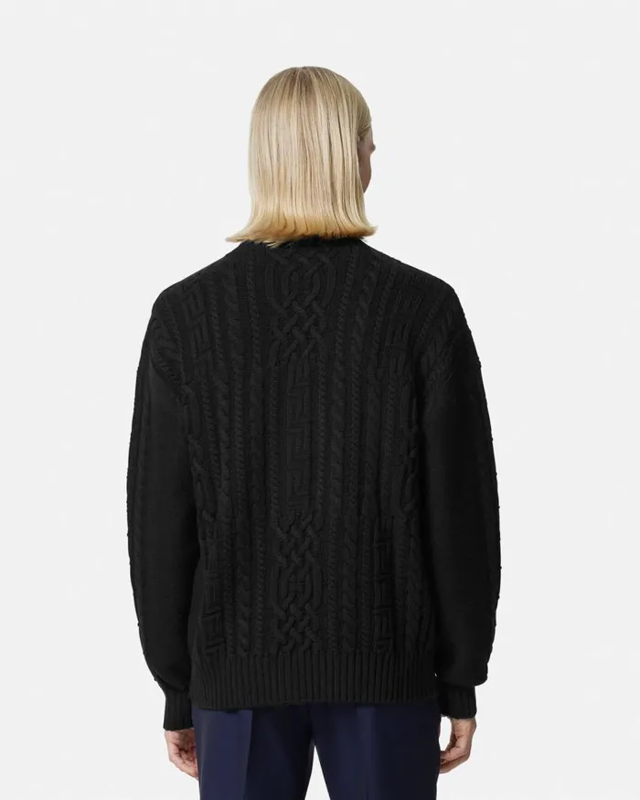 Versace Medusa CableKnit Sweater Black Men Knitwear Versace Medusa CableKnit Sweater Black Men Knitwear
