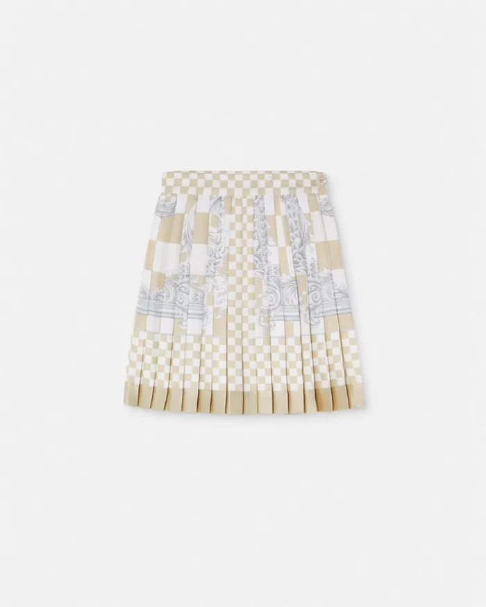 Versace Medusa Contrasto Silk Mini Skirt Beigeprint Women Skirts